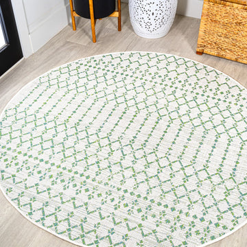 Ourika Moroccan Geometric Textured Weave Indoor/outdoor Round Rug